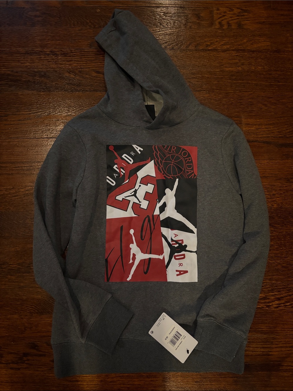 Jordan Gray Hoodie with Red, Black and White Graphic Panel